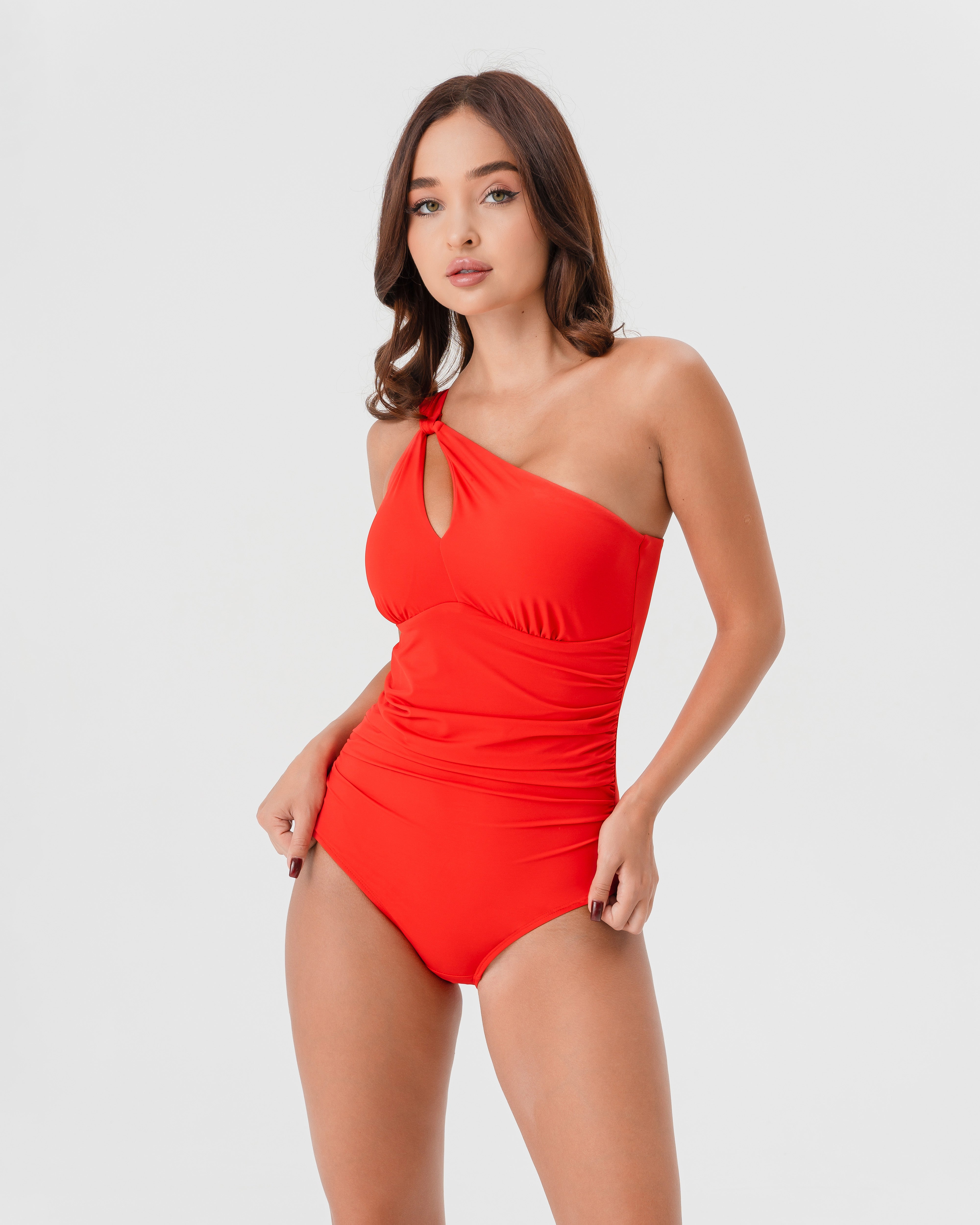 Утягивающий купальник на одно плечо красный Tomyris размер S